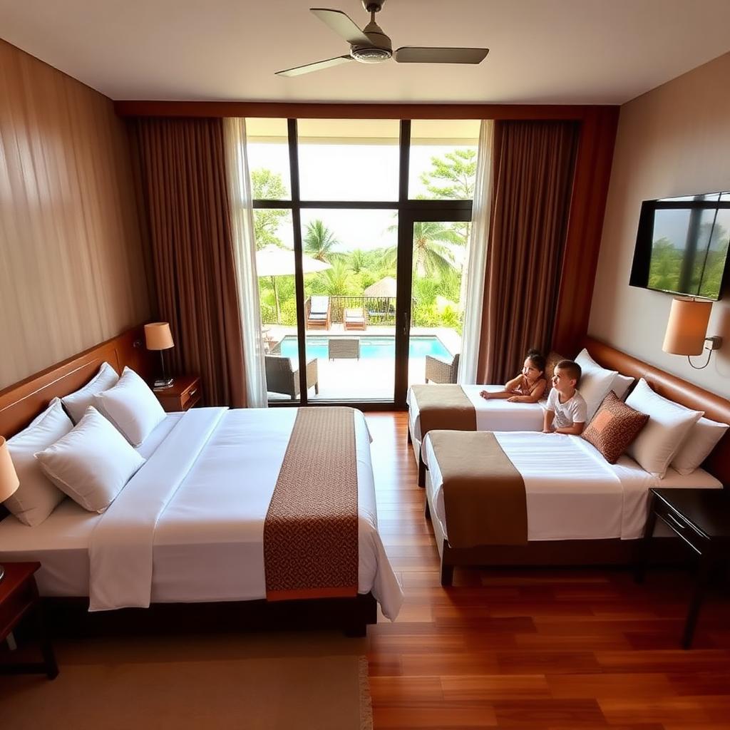 Suíte Família com cama de casal e duas camas de solteiro