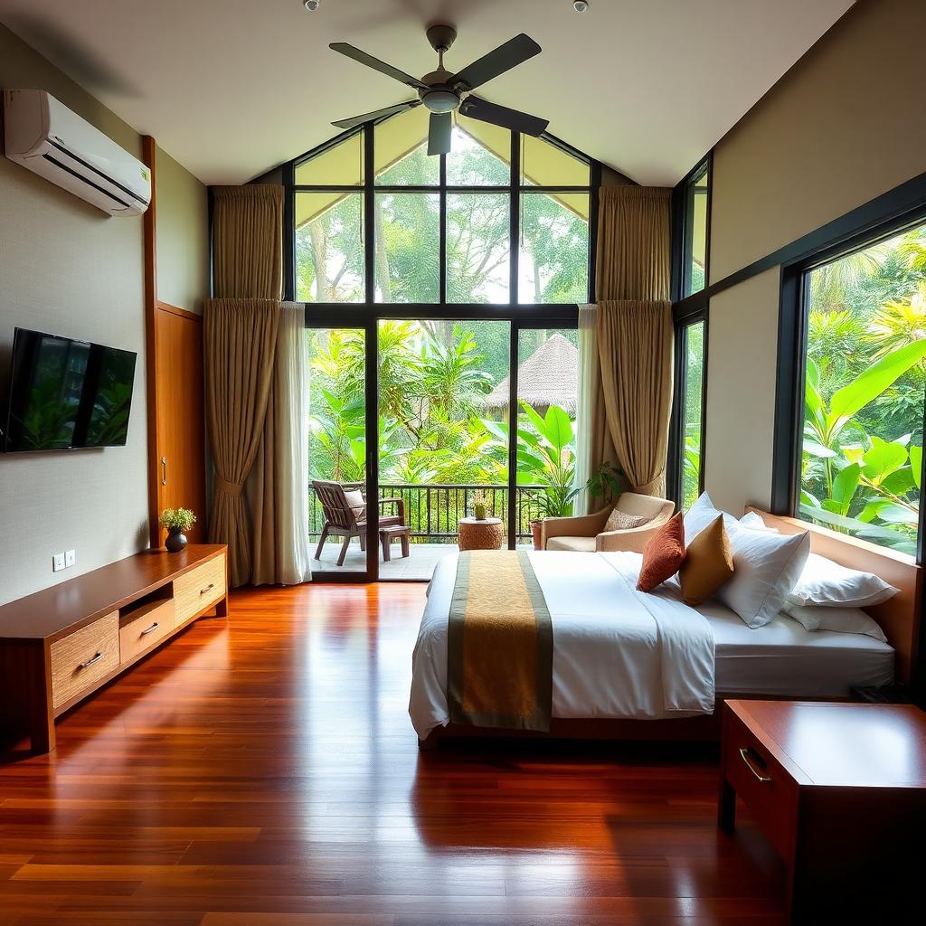 Quarto Superior amplo com vista para o pátio verde
